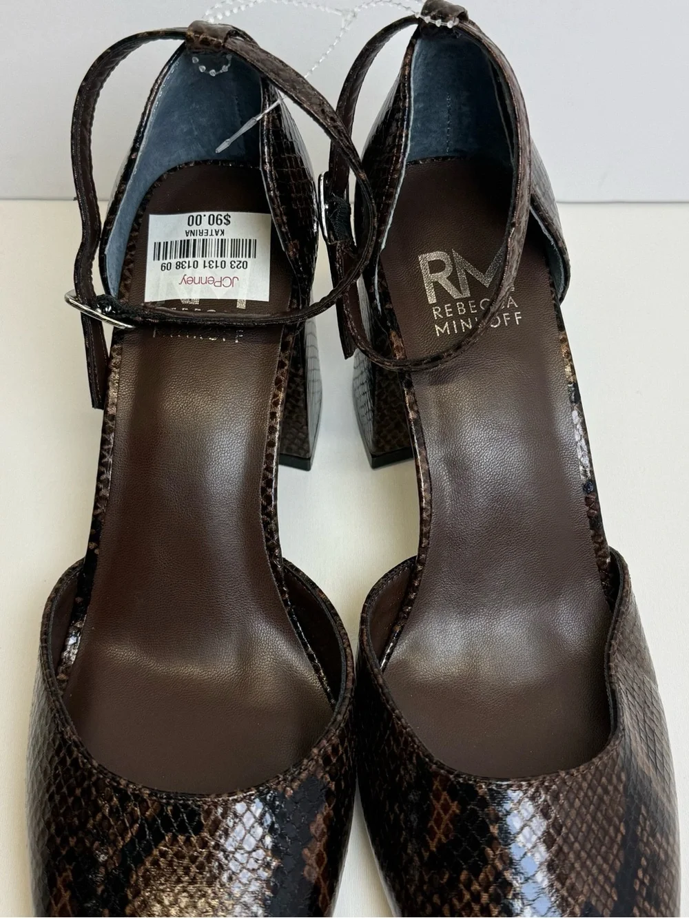 Rebecca Minkoff Women's Brown Snake Print Strap Block Heels 9 M New NWT Katerin